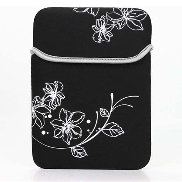 Obal na notebook 12,1" Sleeve, černý s květy z neoprénu