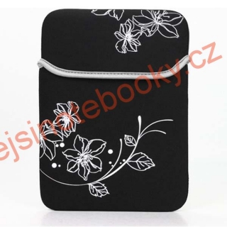 Obal na notebook 12,1" Sleeve, černý s květy z neoprénu